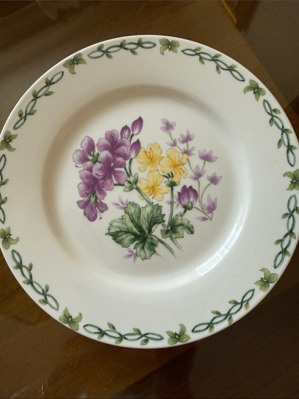 Thompson Ceramic Dessert/Luncheon Plate with Purple and Yellow Floral Motif